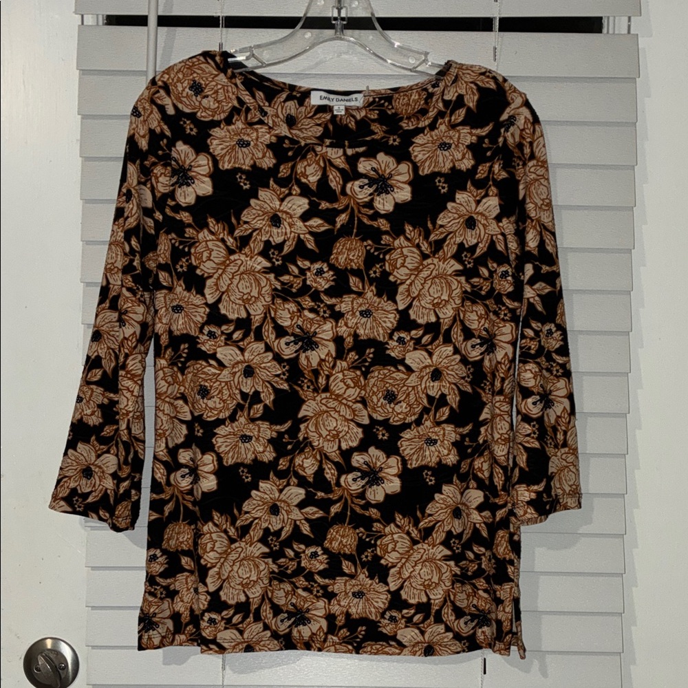 Black and Tan Floral Blouse